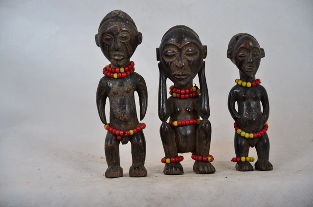 African Art. Nice standing luba couple and male tabwa statue from Congo