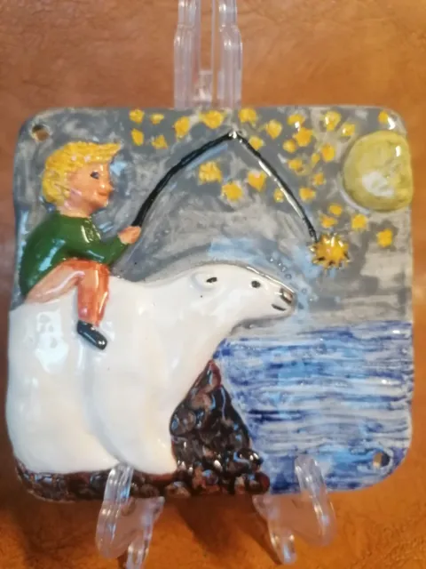 handgetöpferte Keramik, Relief, "der Junge und der Eisbär "Unikat,Kunsthandwerk