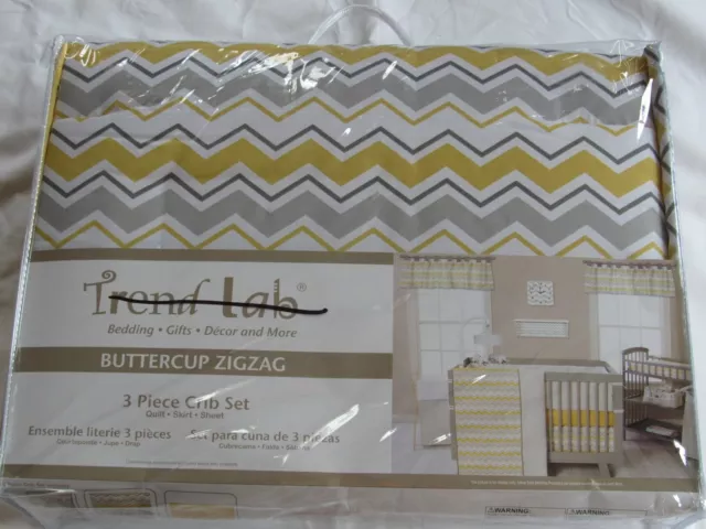 Trend Lab Buttercup ZigZag 3 Pc Crib Nursery Bedding Yellow Gray chevron new