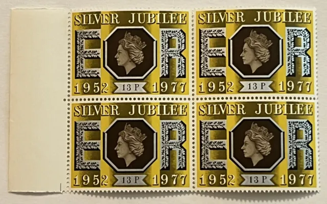 1977 BRITAIN SILVER JUBILEE MINT NH 13p STAMPS BLOCK WITH TAB QUEEN ELIZABETH II