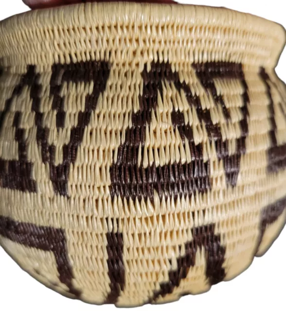 Wounaan Embera Indians Fine Art Woven Basket Bowl Native Art 4x4in Vtg Panama
