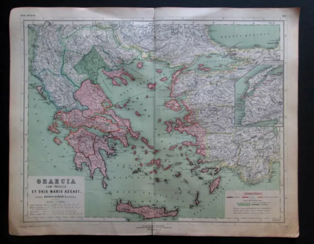 1899. HISTORICAL MAP OF ANCIENT GREECE. GRAECIA CUM INSULIS ET ORIS. Antique map