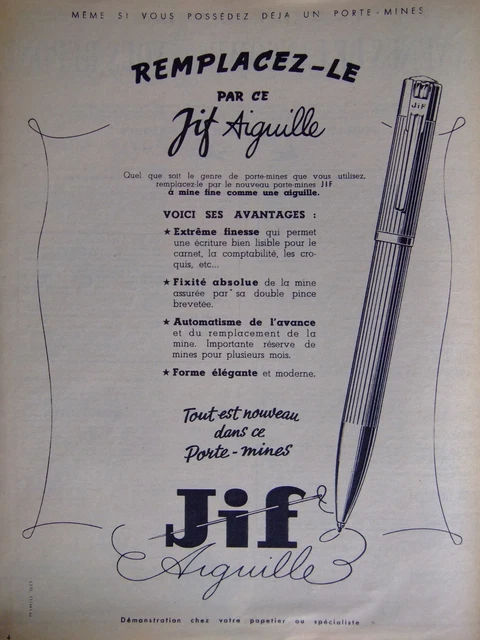 Publicité Porte-Mines Jif Aiguille Extrême Finesse Fixité Absolue Forme Élégante