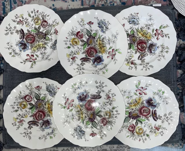 6 BEAUTIFUL Johnson Brothers Sheraton Dinner Plates 10” VTG  NO CHIPS 3