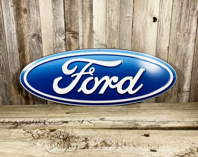 Ford Blue 20" Oval Logo Metal Tin Sign Car Vintage Auto Emblem Garage Man Cave