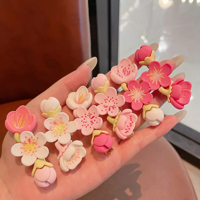 Pink Sakura Peach Blossom Hairpins Headwear For Women Girls Hair Accessor^:^