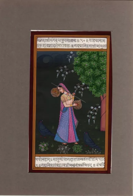 Main Peint Indien Peinture De Rajasthan Dame Finest Œuvre Sur Vintage Papier
