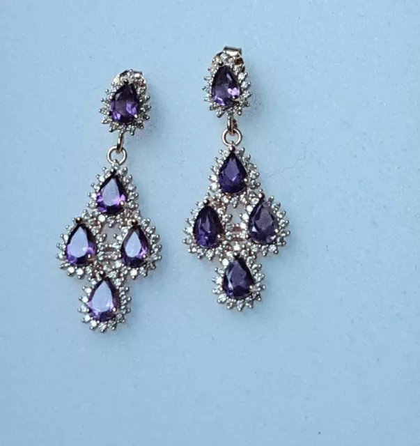 925Silber OHRRINGE HÄNGER Stecker ECHTE EDELSTEINE AMETHYST . 14k Rotvergoldung