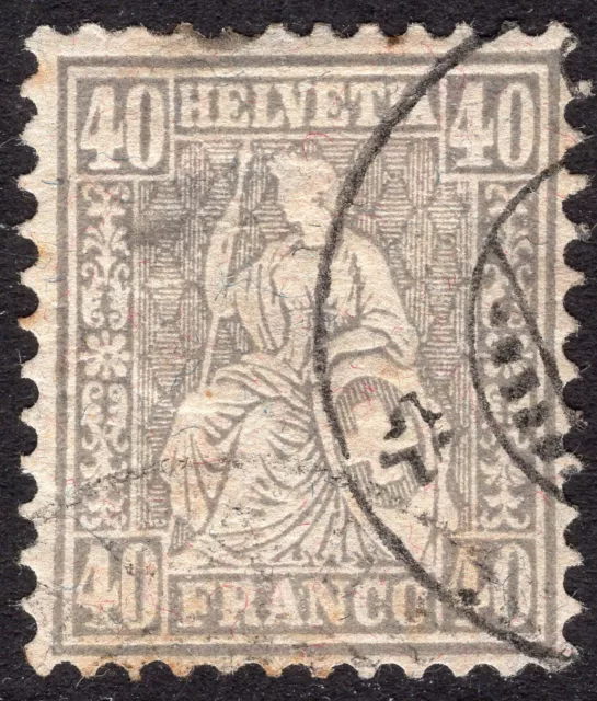 Schweiz, Suisse, Switzerland, sitz.Helvetia 40rp. grau Faser, 1881, 42/50,4200.-