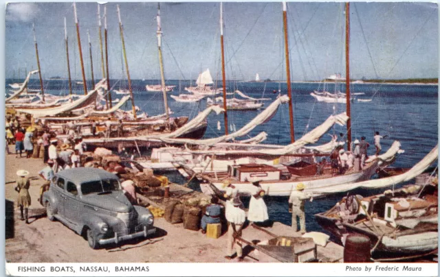 Fishing Boats ~ Old Car ~ lots of People with Hats ~ Bahamas, Nassau  Chrome