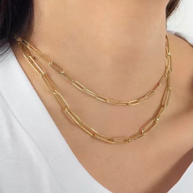 14k Gold Filled Paper Clip Chain Necklace Long Link Layered Stacking Necklaces