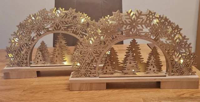 2x LED-Holzschwibbögen Motiv "Tannenbäume" von Bonetti 20 x 32 x 5 cm