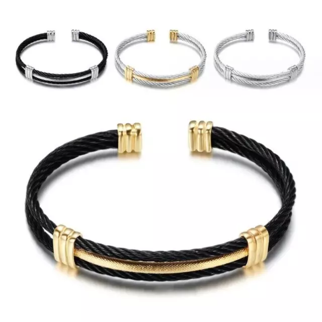 Men Wire Knot Bracelet Women Open Cuff Bangle Male Bracelets Stainless Steel 1pc