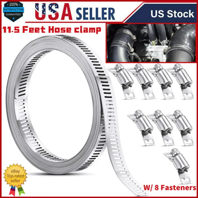 11.5FT Adjustable Large Hose Clamps Worm Gear Stainless Steel Clamp +8 Fasteners
