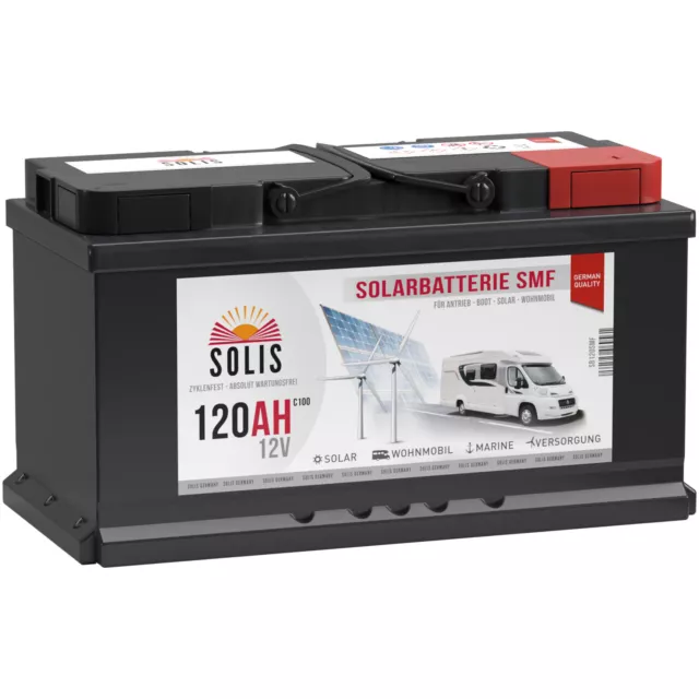 Solarbatterie 120Ah 12V SOLIS SMF Wohnmobil Versorgung Boot Solar Batterie 100Ah