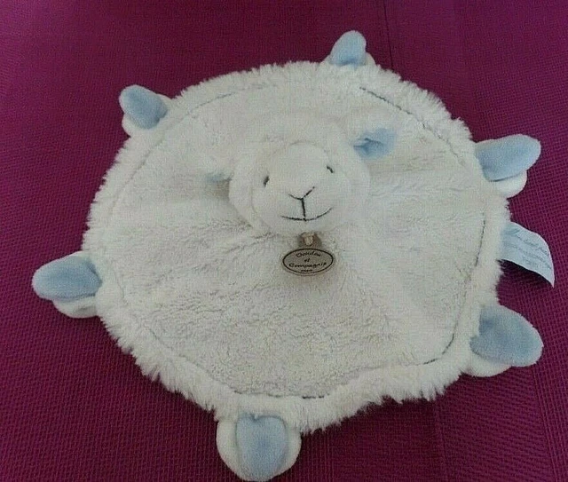 T1G / doudou plat rond mouton blanc bleu DOUDOU ET COMPAGNIE mon tout petit
