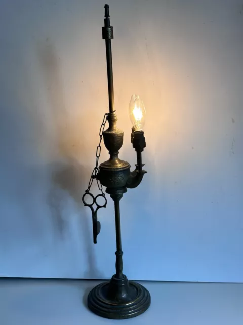 Antique Lucerne Oil Lamp Late 19th Century Engraved Brass / Electrified / WORKS!