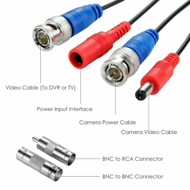 ZOSI 100ft CCTV system Camera DVR Video DC Power BNC RCA Cable Wire Connector 2