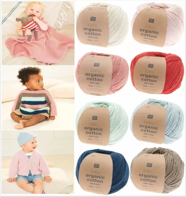 50g Rico Design Baby Organic Cotton Wolle Garn zum Stricken Häkeln GP 99,80€/1kg