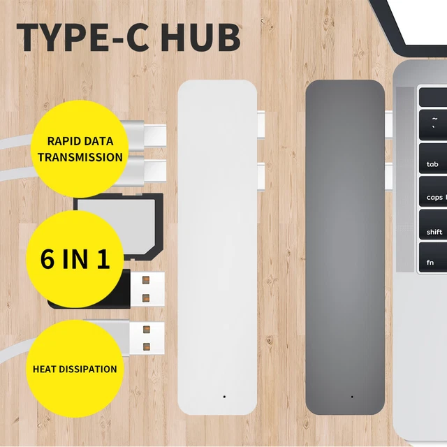 USB 3.0 Type-C HUB 6 Port Powered Adapter High Speed Splitter for Macbook pro