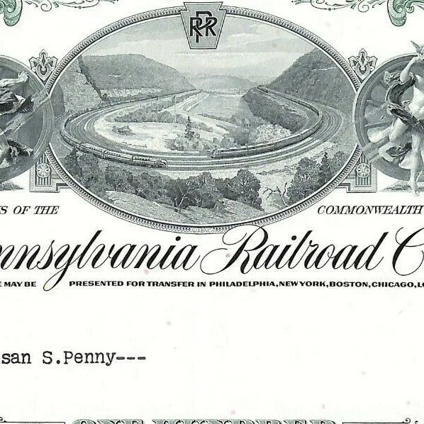 VINTAGE STOCK CERTIFICATE 1964 Pennsylvania Railroad Issued to Credit