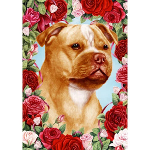 Roses Garden Flag - Orange and White Staffordshire Bull Terrier