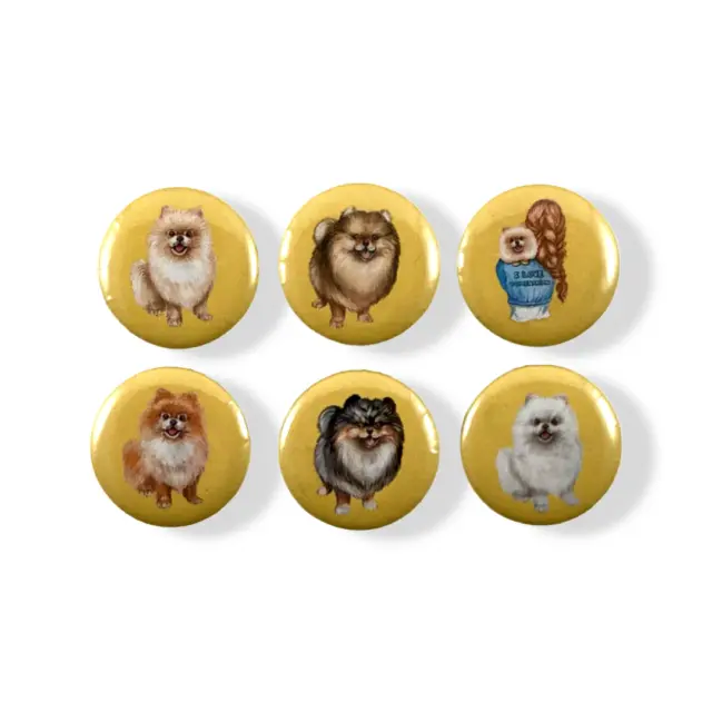 Set of 6 Cute Pomeranian Dogs 1 Inch Magnets for Fridge, Kitchen, Whiteboard