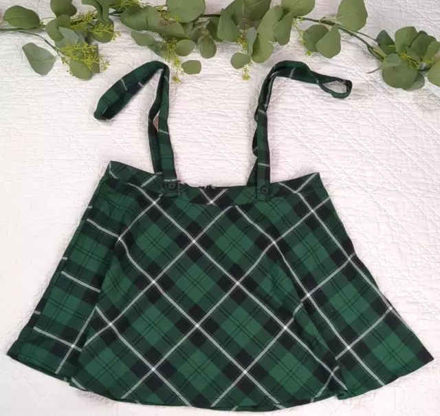 Royal Bones Womens Green and Black Plaid Alternative Suspender Goth Skirt Size L