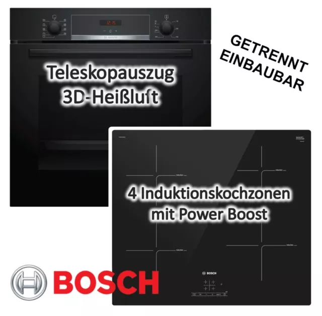 Herdset Bosch Backofen EcoClean mit Induktionskochfeld Booster - autark, 60 cm