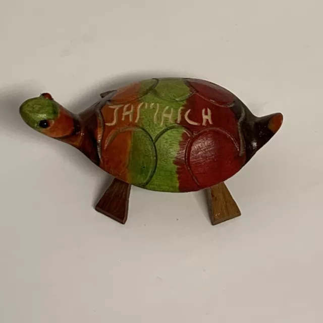 Handmade Wood Carving |Turtle Tortoise Wood Carving "Jamaica" Souvenir 4.5" X 3"