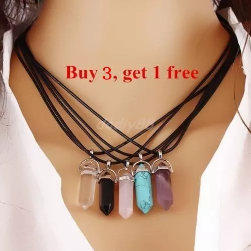 8Colors Quartz Crystal Stone Point Chakra Healing Gemstone Pendant Necklace Gift