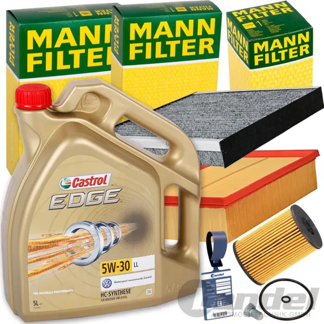 MANN FILTERSET+CASTROL LL 5W30 ÖL für 1.6+2.0 VW GOLF 7 PASSAT 3G AUDI A3 Q3