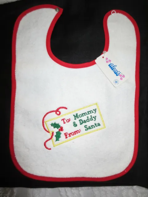 NWT Alexis LARGE TERRY Mommy & Daddy from Santa SNAP BIB - 13 1/2" x 10"