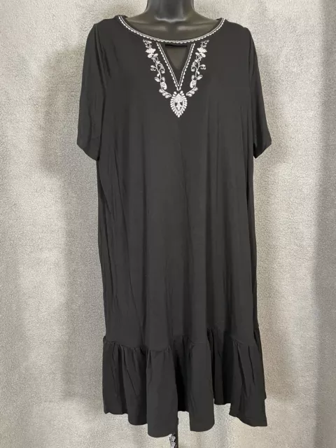 Catherine's Tunic/Short Dress Women's Size 0XWP 14/16 Petite Black Short Sleeves