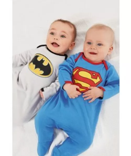 Baby Boys Superman Batman Long Sleeves One Piece Jumpsuit Clothes Size 0-2Years