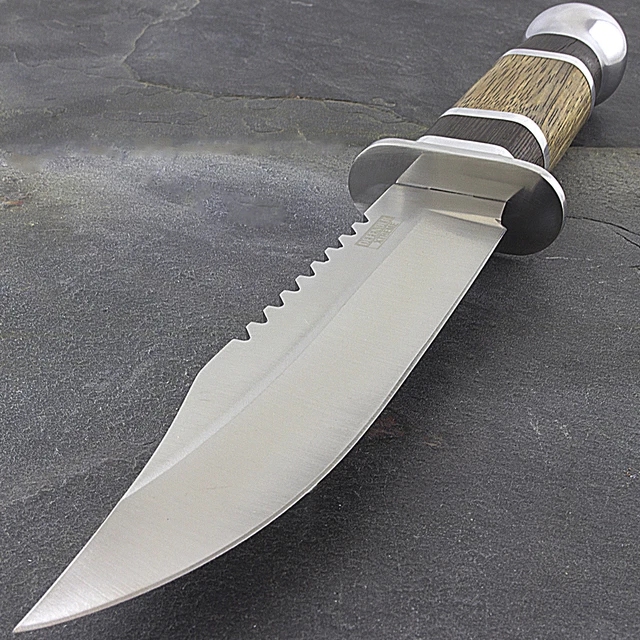 10& BROWN WOOD HANDLE HUNTING KNIFE w/ SHEATH Bowie Survival Skinning