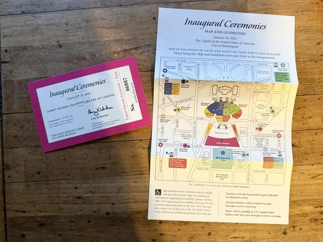 2025 OFFICIAL STAMPED Trump Inauguration Pink TICKET W/hologram And