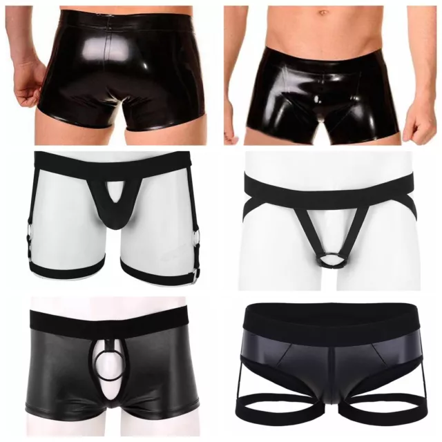 Men's G-string Thongs Underwear Bikini Faux Leather Boxer Briefs Shorts Lingerie