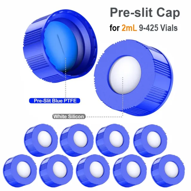 9-425 Screw Cap Blue PTFE&White Silicone Pre-Slit 9mm for 2mL Autosampler Vials