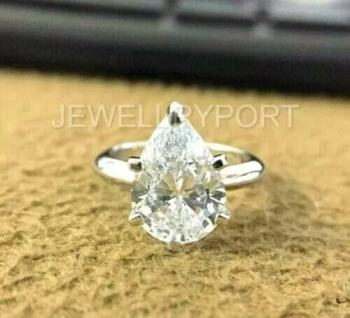 1.85 Ct Certified Pear Shape Off White Diamond Solitaire Ring Lab Created