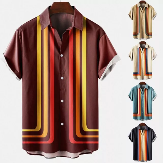 Chemise à rayures élégantes pour hommes à manches courtes à col boutonné h