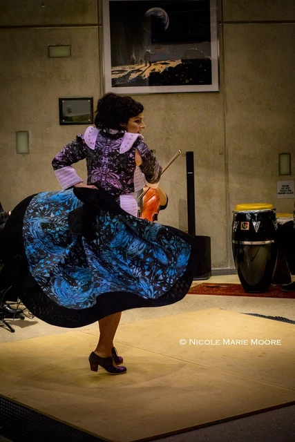 Flamenco matador cape custom made digital print blue, for dance, butterfly