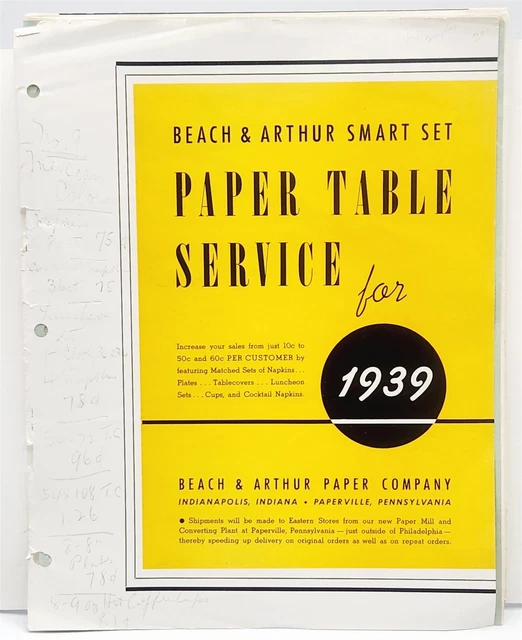 1939 Beach & Arthur Smart Set Paper Table Service - Napkins Cocktail Catalog