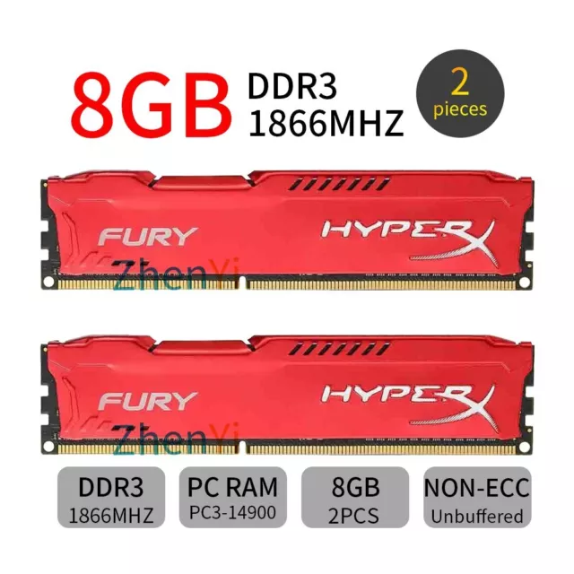 Kingston HyperX FURY 16GB 2x 8GB DDR3 1866MHz PC3-14900 240Pin Desktop Memory RE