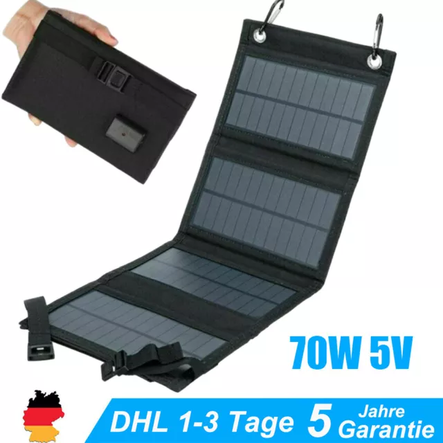 70W Faltbar Solarpanel Solarmodul Power Bank Handy USB Ladegerät Camping Wandern