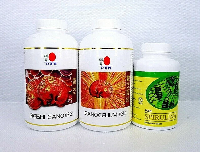 DXN REISHI GANO RG 360 + Ganocelium GL 360 + Spirulina 500 Ganoderma ...