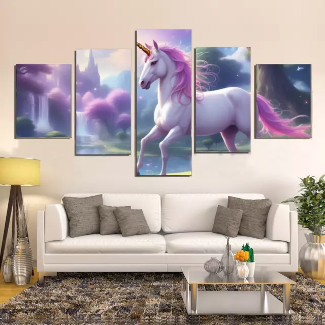 Unicorn in Fairy land 5 Pieces Canvas Print Poster HOME DECOR Wall Art Cuadro