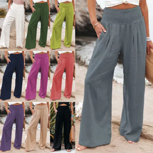 Ladies Pants High Waist Palazzo Pant Women Wide Leg Holiday Baggy Trousers