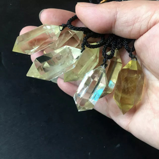 Natural Clear Citrine Quartz Crystal Point Wand Pendant Necklace Chakra Healing