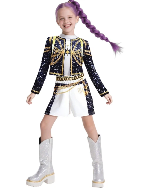 Kids Girls K-Pop Demon Hunters Costume Wig Rumi Mira Zoey Cosplay Fancy Dress AN